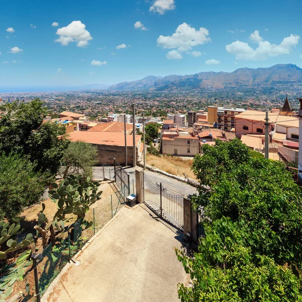 Palermo Stad Tyrrheense Zee Baai Uitzicht Vanaf Monreale Stad Sicilië — Stockfoto