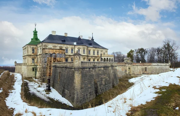 Spring Panorama View Old Pidhirtsi Castle Ukraine Lviv Region Built — Stock Photo, Image
