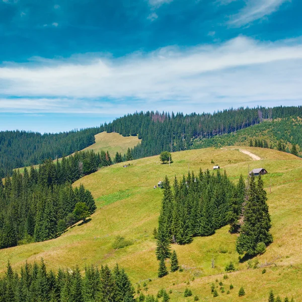 Verano Montaña Pueblo Paisaje Con Aldea Cima Colina Cárpatos Ucrania — Foto de Stock