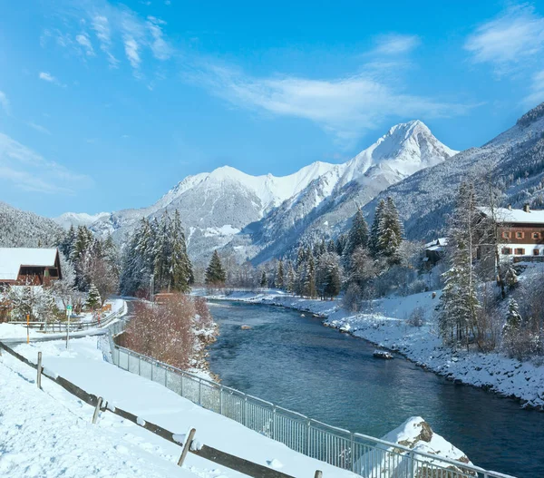 Haselgehr Dorp Winters Aanblik Met Lech Rivier Oostenrijk Tirol — Stockfoto