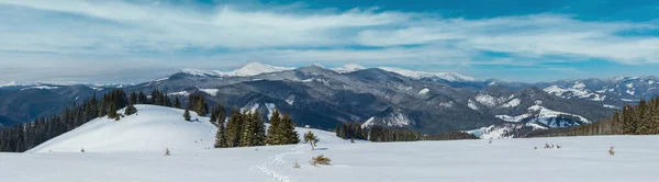 Malowniczy Zimowy Widok Góry Ścieżki Alpejskiej Śladami Stóp Skupowa Zbocze — Zdjęcie stockowe