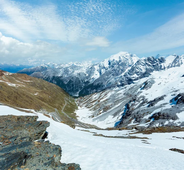 Nyári Stelvio Pass Alpesi Úton Lejtőn Olaszország — Stock Fotó