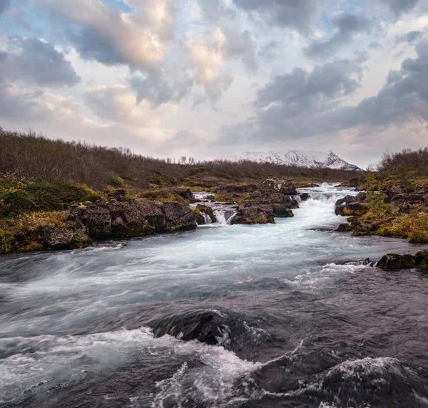 Malerischer Wasserfall Midfoss Herbst Ansicht Saisonwechsel Südlichen Hochland Islands — Stockfoto