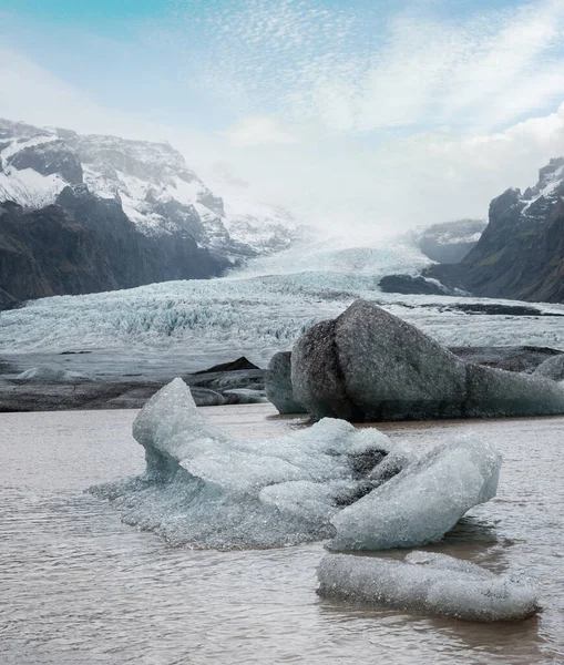 Gletscherzunge Rutscht Von Der Eiskappe Vatnajokull Oder Vatna Gletscher Der — Stockfoto