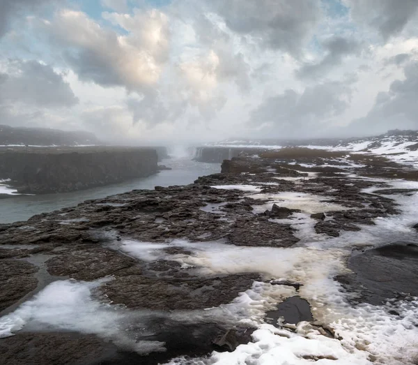 Γραφικός Καταρράκτης Selfoss Φθινοπωρινή Θαμπή Θέα Ημέρας Βόρεια Ισλανδία — Φωτογραφία Αρχείου