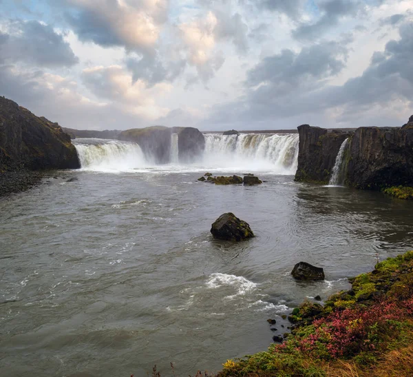 Picturesque Full Water Big Waterfall Godafoss Autumn Dull Day View — 图库照片