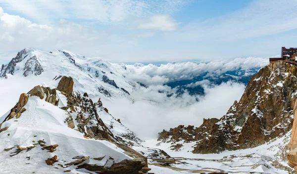 stock image Mont Blanc rocky mountain massif summer view from Aiguille du Midi Mount, Chamonix, French Alps