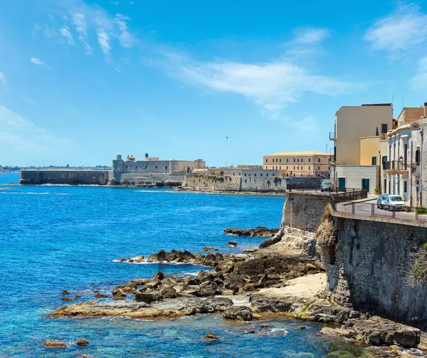 Coast Ortigia Island City Syracuse Sicily Italy Beautiful Travel Photo — Stock Photo, Image
