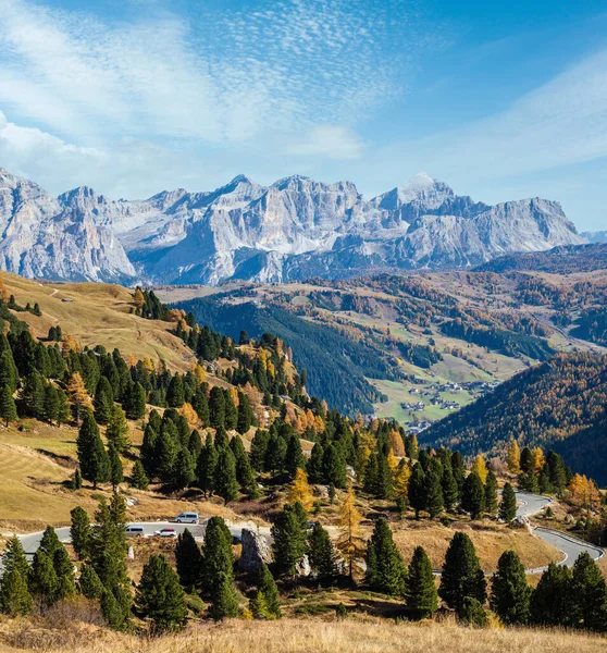 Autumn Alpine Dolomites Mountain Scene Sudtirol Italy Peaceful View Gardena — Stockfoto