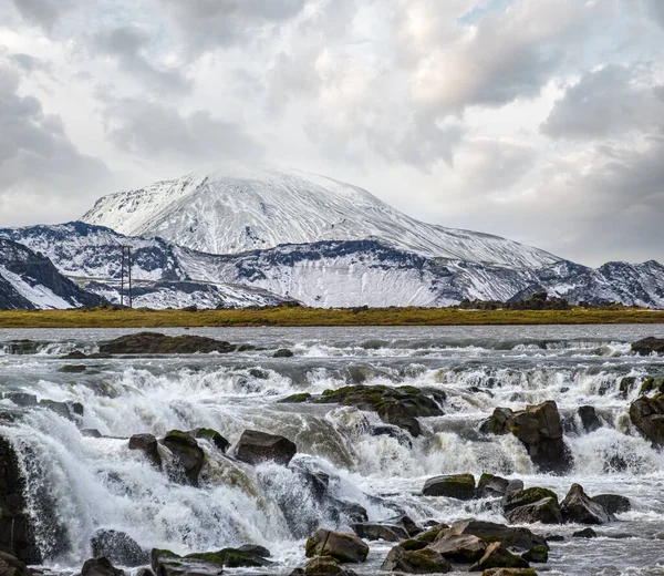 Sezóna Mění Jižní Vysočině Islandu Malebný Vodopád Tungnaarfellsfoss Panoramatický Podzimní — Stock fotografie