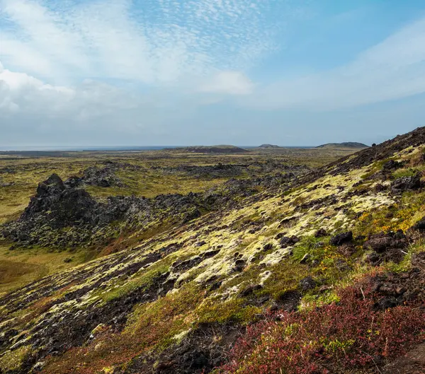 Spektakulär Vulkanisk Utsikt Från Vulkankratern Saxholl Halvön Snaefellsnes Nationalparken Snaefellsjokull — Stockfoto