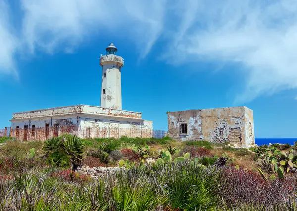 Yaz Capo Murro Porco Eski Terk Edilmiş Deniz Feneri Syracuse — Stok fotoğraf