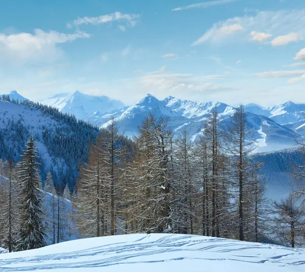 Winter Wazige Veiw Van Dachstein Bergmassief Oostenrijk — Stockfoto