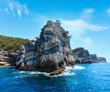 Güzel kayalık Deniz Sahil Palmaria Adası yakınlarında Portovenere (şairler Körfezi, Cinque Terre Milli Parkı, La Spezia, Liguria, İtalya)