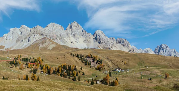 Hösten Dolomiterna Bergstoppar Panoramautsikt Från San Pellegrino Pass Omgivningar Trentino — Stockfoto