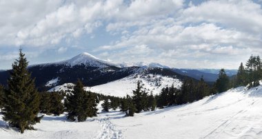 Kış dağ manzarası, Goverla Dağı, Ukrayna, Karpat Dağları manzarası).