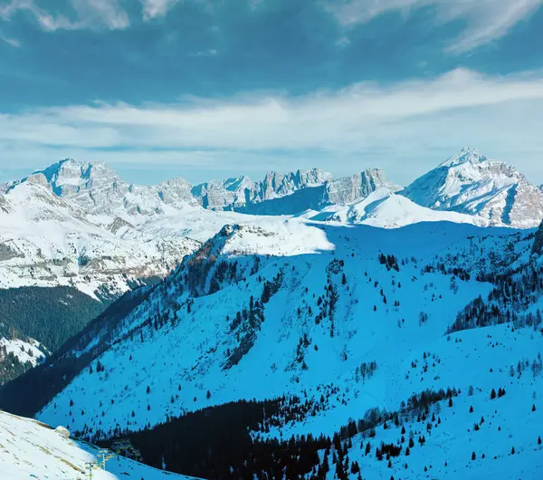 Prachtig Winterlandschap Uitzicht Vanaf Pordoi Pass Italië — Stockfoto