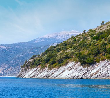 Yaz mevsimi deniz manzarası (Kefalonia, Agia Effimia, Yunanistan)