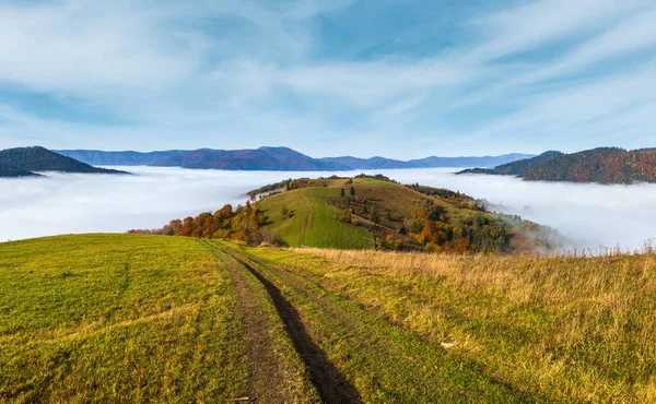 Morning Foggy Clouds Autumn Mountain Countryside Ukraine Carpathian Mountains Transcarpathia — Stock Photo, Image