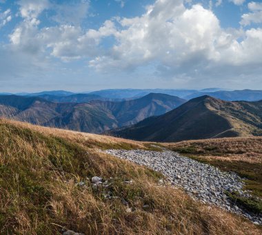 Sonbahar sabahı Karpat Dağları sakin resim sahnesi, Ukrayna.
