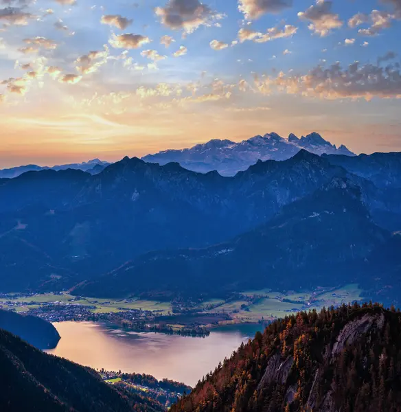 Picturesque Autumn Morning Alps Mountain Wolfgangsee Lake View Schafberg Viewpoint — Stock Photo, Image