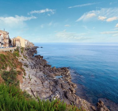 Cefalu eski güzel kasaba kıyı görünümü, Palermo bölge, Sicilya, İtalya.