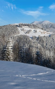 Kış resimli Gorgany Massiv Dağları Yablunytsia geçidi, Karpatlar, Ukrayna manzaralı.