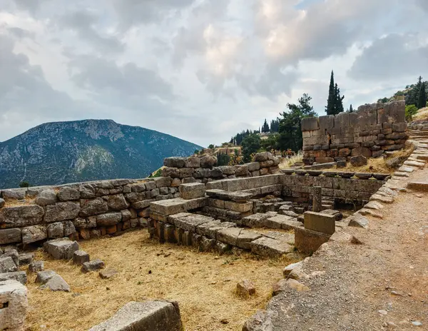 Excavations of the ancient Delphi city along the slope of Mount Parnassus (Greece).