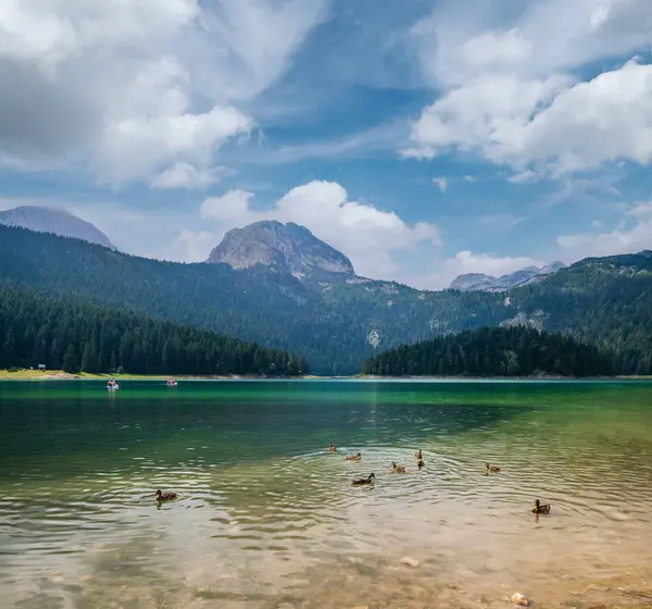 Siyah göl (Crno jezero) yaz manzara. Durmitor, Zabljak Belediyesi, Karadağ. İnsanlar tanınmaz halde..