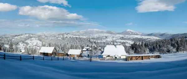 冬の絵画 ゴーガニー大規模な山脈の景色 ヤムニャツィアパス カルパティアン ウクライナ — ストック写真