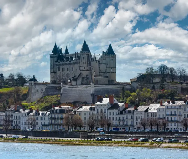 View Saumur Castle Other Side River Loire France Constructed 10Th — Stock Photo, Image