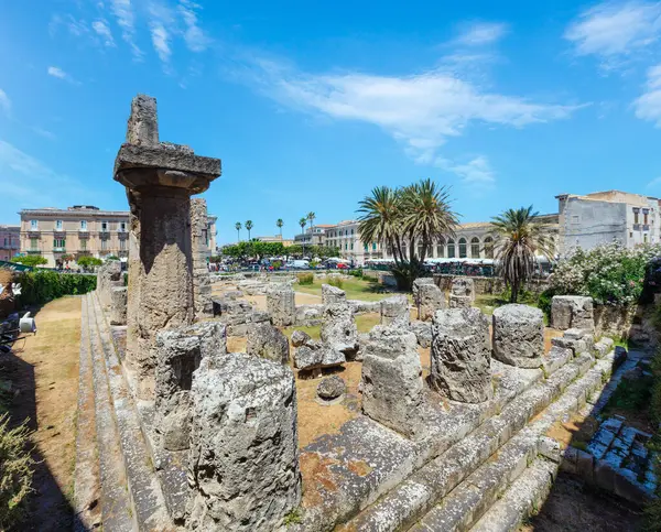 Tempio Apollo Ruins Ortigia Island City Syracuse Sicily Italy Beautiful — Stock Photo, Image