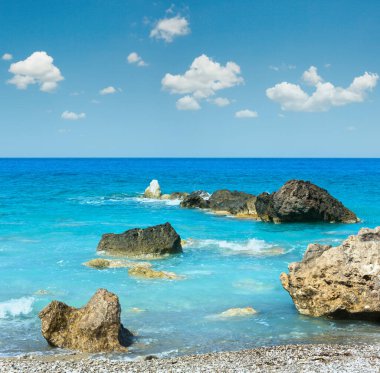 güzel yaz lefkada sahil taşlı kumsal (Yunanistan, İyon Denizi, )