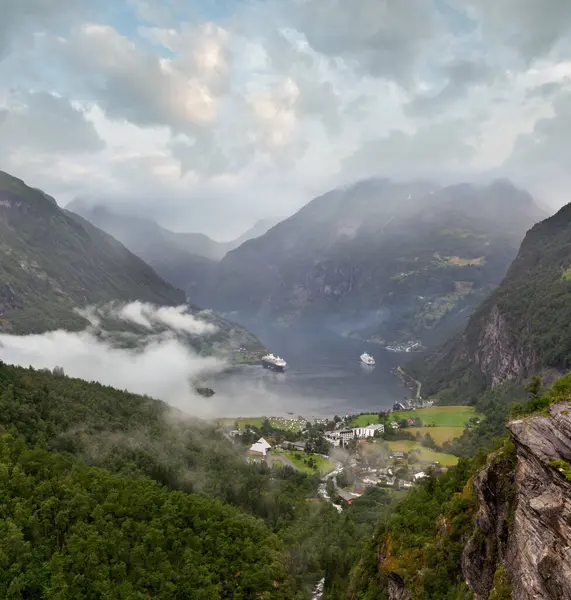 Geiranger Fjord Overcast Summer View Dalsnibba Mount Norway — Stock Photo, Image