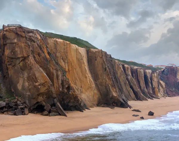 Sandy Beach Praia Guincho Santa Cruz Portugal Engelsk Tåkevær stockbilde
