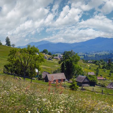 Yaz resimli Chornohora Massiv Dağları Sevenei tepesinden (Yablunytsia geçidi yakınları, Karpatlar, Ukrayna.)