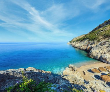 Plaj, Arnavutluk ile sabah yaz Ionian sea coast Üstten Görünüm