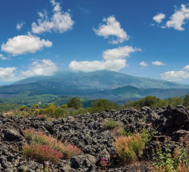 Yaz Etna yanardağı dağ, Sicilya, İtalya'nın ayak görüntülemek