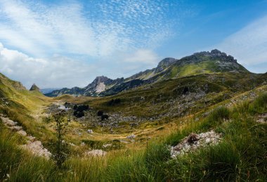 Durmitor Milli Parkı Pitoresk yaz dağ manzara, Karadağ, Avrupa, Balkanlar Dinaric Alpler, Unesco Dünya Mirası. Durmitor panoramik yol, Sedlo geçidi.