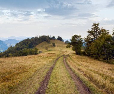 köy yolunda, Karpatlar (Ukrayna) sonbahar yatay.