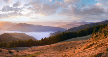 sonbahar sabahı, Karpatlar (Ukrayna) manzara. iki tane bileşik görüntü.