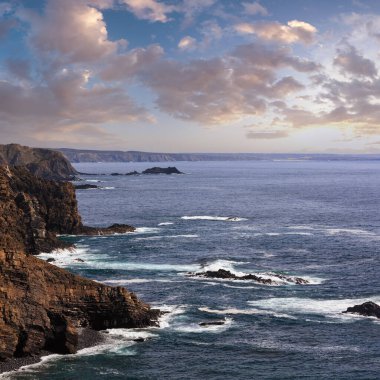 Yaz Atlantik Okyanusu kıyısında peyzaj (yakın Monte Clerigo beach, Aljezur, Algarve, Portekiz).