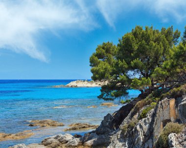Ege Denizi sahil peyzaj, görünümü yakınındaki Karidi beach (Chalkidiki, Yunanistan).