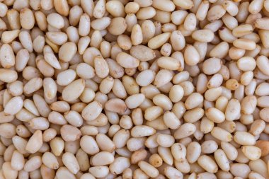 Çiğ çam fıstığından bir yatağın kapağını kapat.