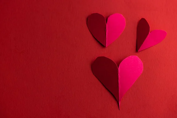 Hand Cut Hearts Out Red Paper Red Background — Foto de Stock