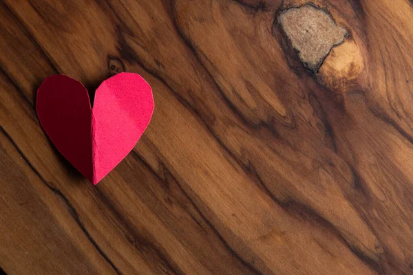 Close Small Heart Shaped Cut Out Wooden Table Beautiful Texture — Foto de Stock