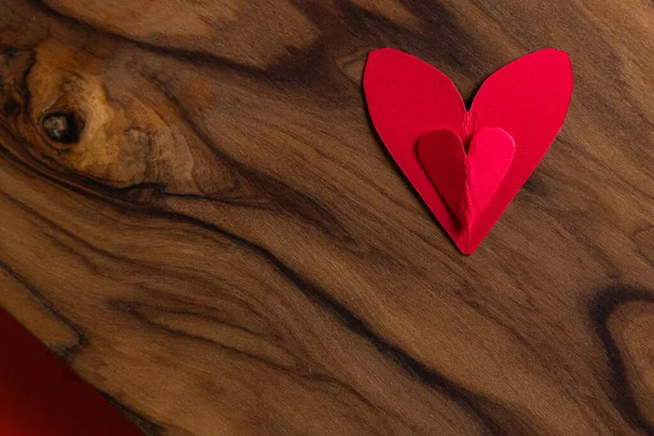 Close Small Heart Shaped Cut Out Wooden Table Beautiful Texture — Stock Photo, Image