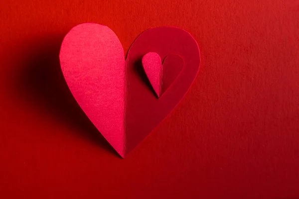 Hand Cut Hearts Out Red Paper Red Background — Stock Photo, Image