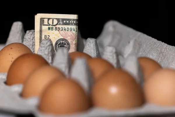 Concept Image Using Usa Currency Fresh Eggs Price Eggs 2023 — ストック写真