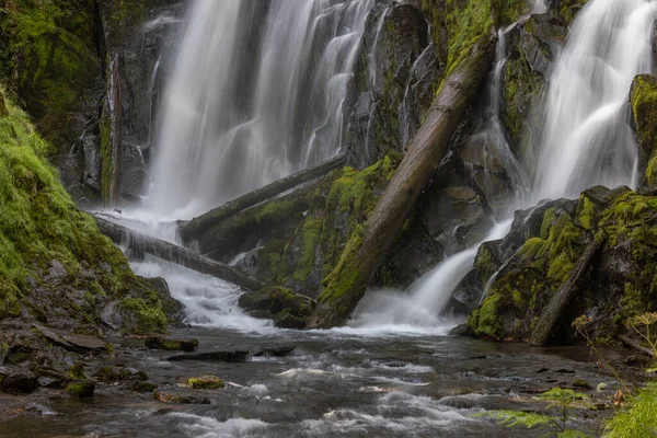 Beautiful Waterfall Southern Oregon Cascades Framed Green Moss Vegetation National — Stock Photo, Image